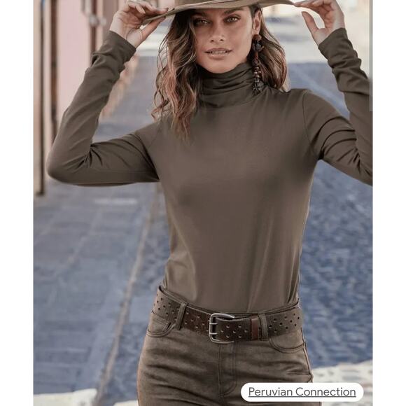 New W/Tag Peruvian Connection *IN RASPBERRY* T-Neck Top Pima Cotton Medium - Picture 1 of 8